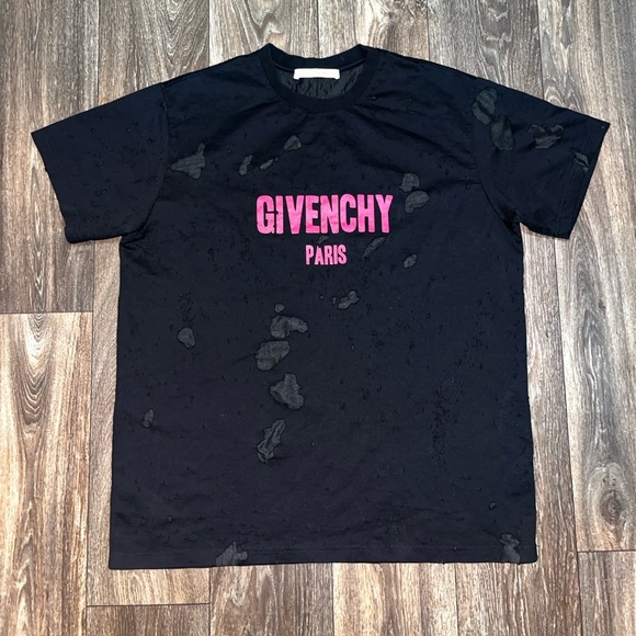 Givenchy Paris Logo Print Destroyed T-Shirt